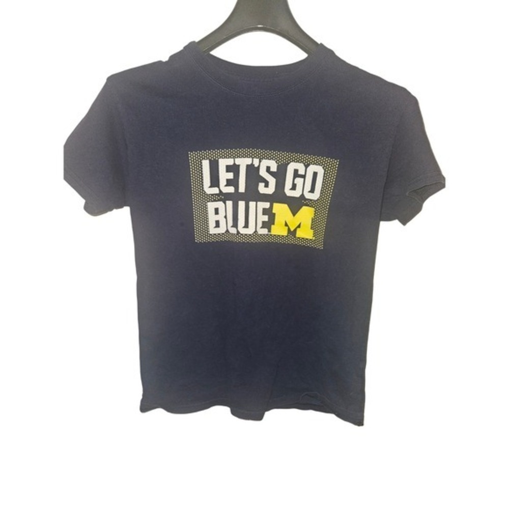 Kids Michigan Wolverines Lets Go Blue T Shirt Navy Blue Short Sleeve Cotton